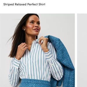 NWT Size small Ann Taylor Blue and White Long Sleeve Button Down Shirt